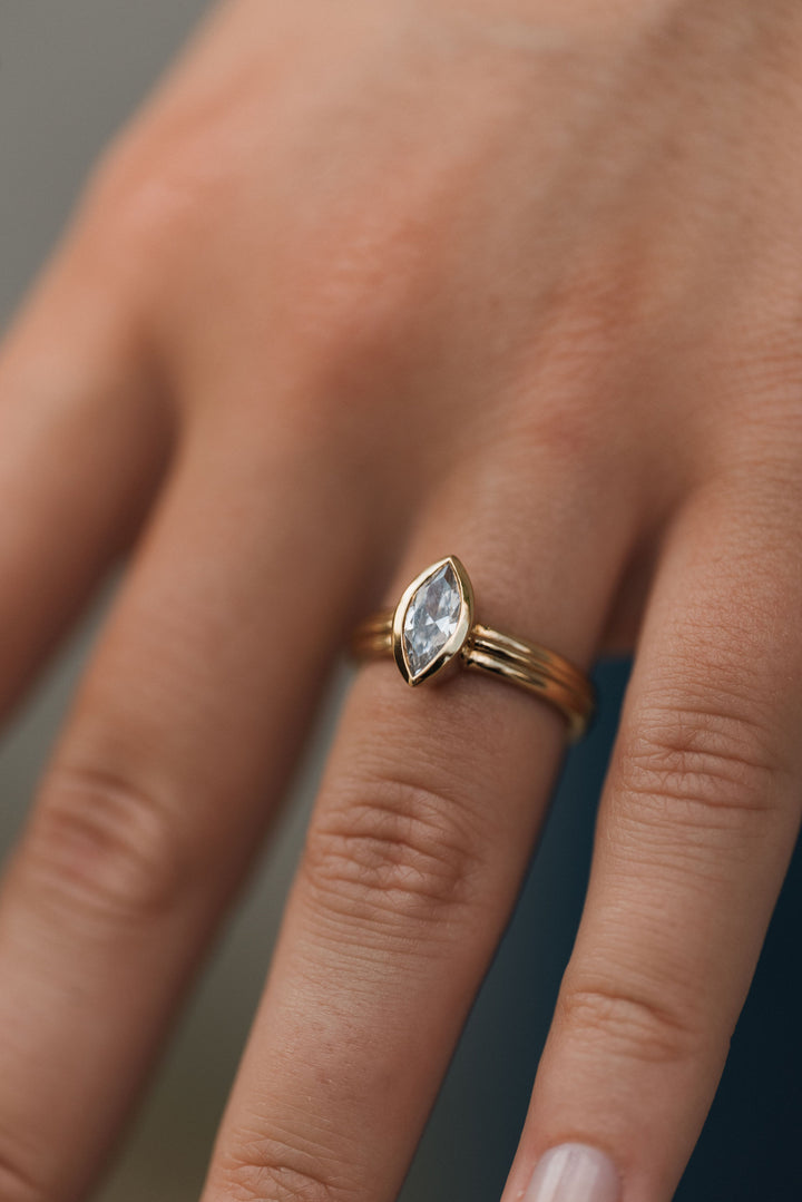 1 ct marquise diamond bezel ribbed engagement ring - Valentshop Jewelry