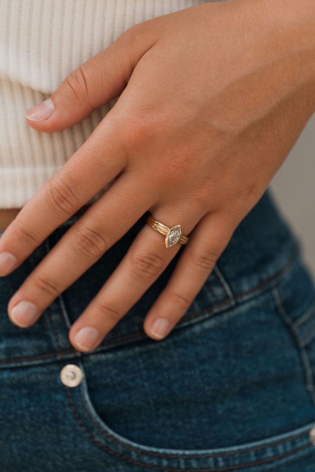 1 ct marquise diamond bezel ribbed engagement ring - Valentshop Jewelry