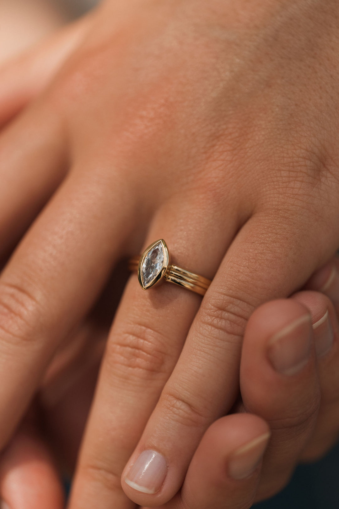 1 ct marquise diamond bezel ribbed engagement ring - Valentshop Jewelry