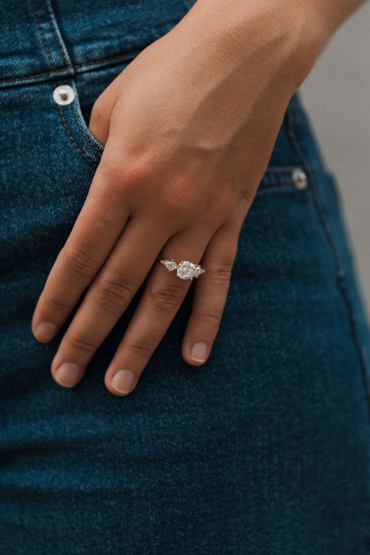 2.8 ctw round diamond three-stone kite with hidden halo engagement ring - Valentshop Jewelry