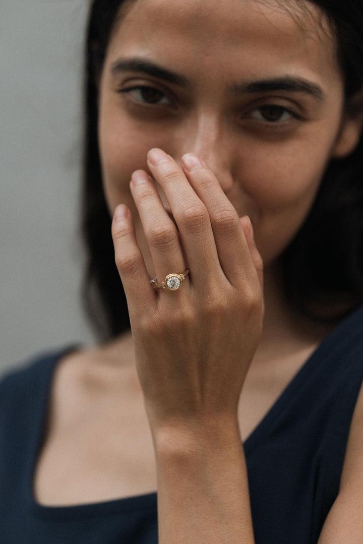 1 ct round diamond milgrain bezel engagement ring - Valentshop Jewelry