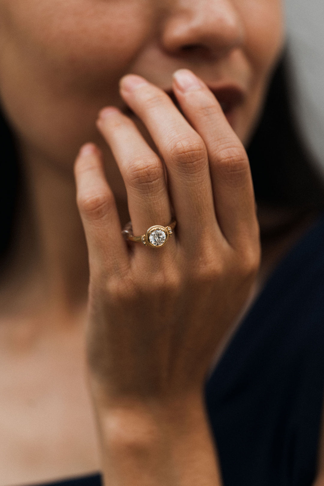 1 ct round diamond milgrain bezel engagement ring - Valentshop Jewelry