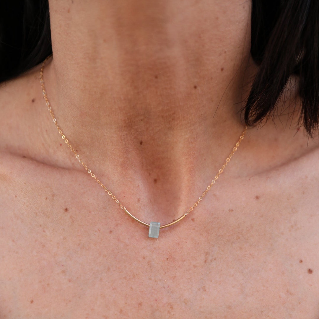 aquamarine baguette gold bar necklace - Valentshop Jewelry