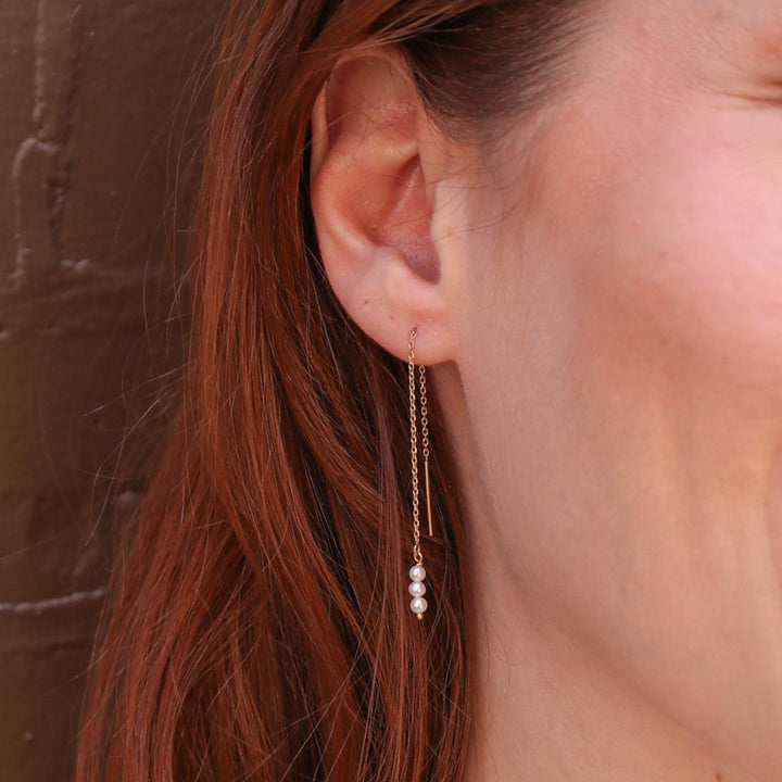 14K van luna - triple baby akoya pearl threaders - Valentshop Jewelry