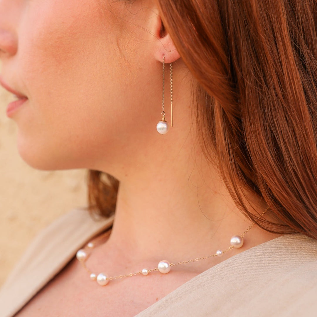 14K van luna - classic akoya pearl threaders - Valentshop Jewelry