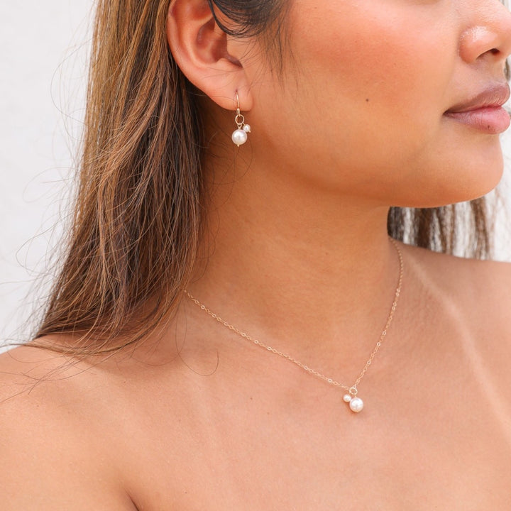 14K van luna - akoya pearl duet pendant necklace - Valentshop Jewelry