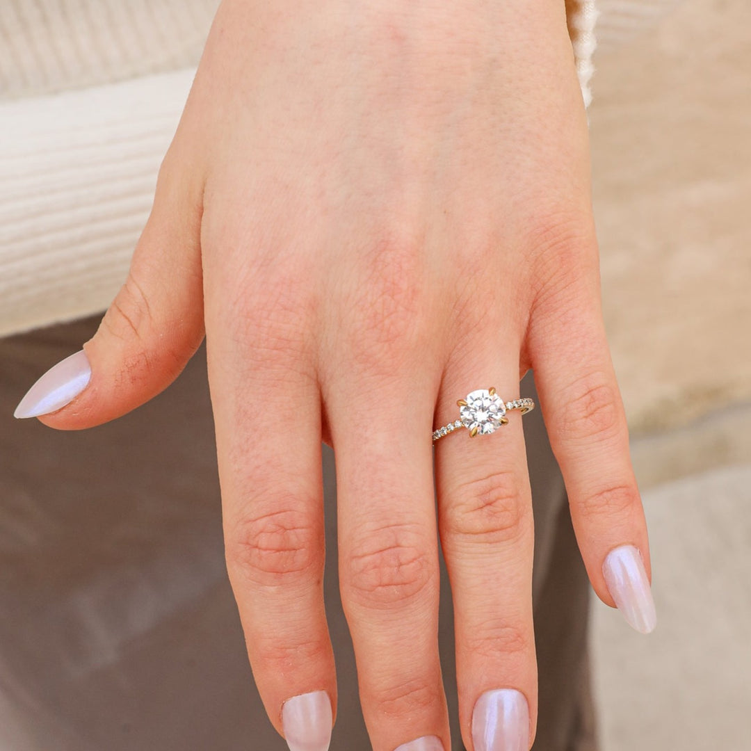 1 1/2 ctw french-set round diamond engagement ring - Valentshop Jewelry