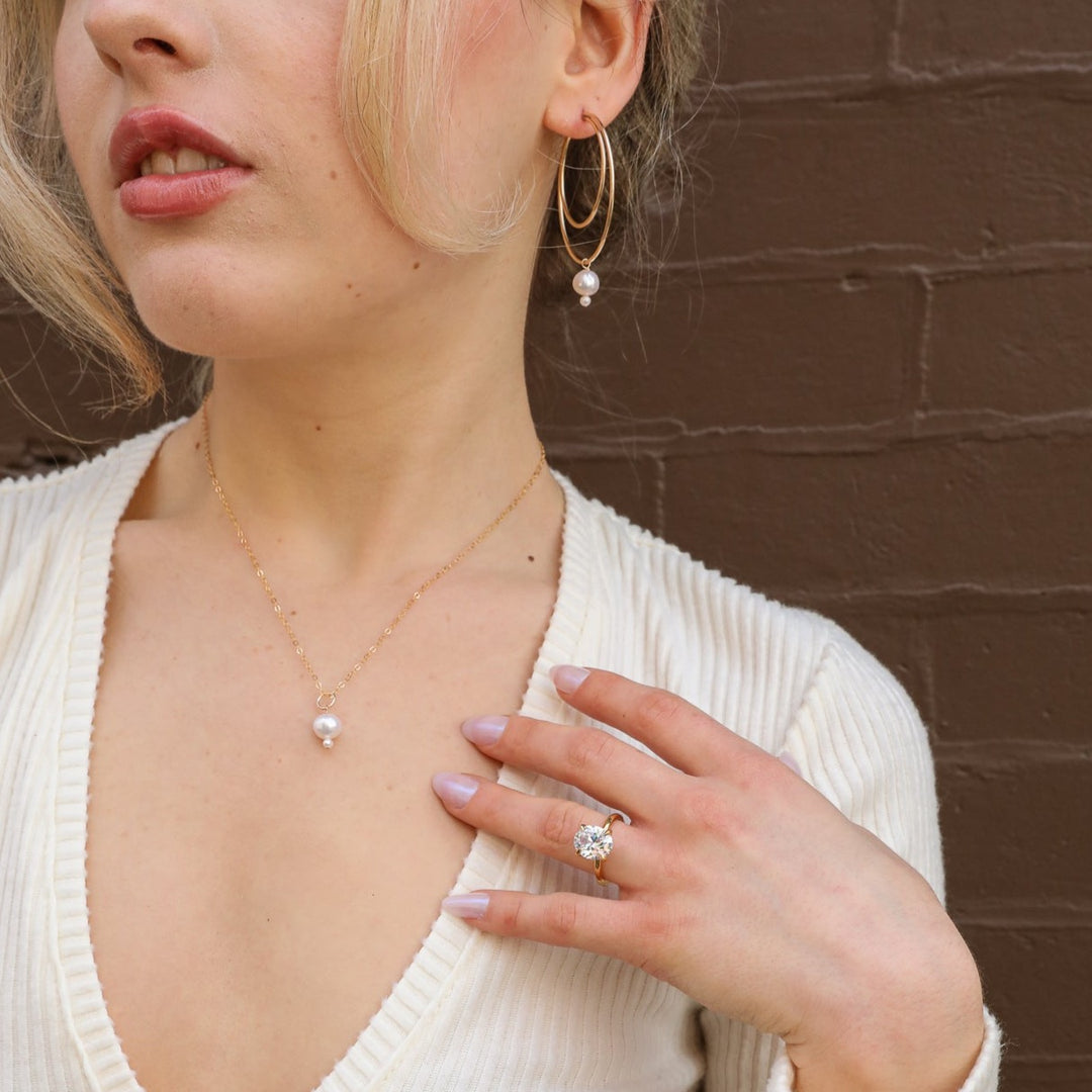 large double hoop earrings with graduated pearl drop - Valentshop Jewelry