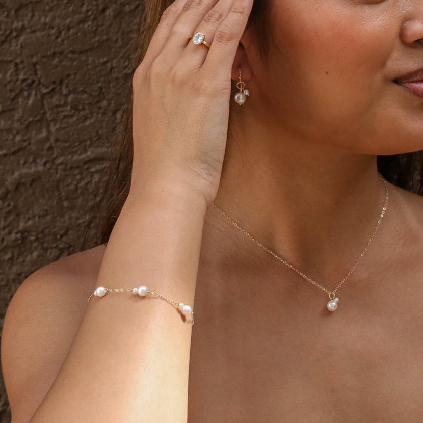 14K van luna - akoya pearl duet three-station bracelet - Valent Shop Jewelry