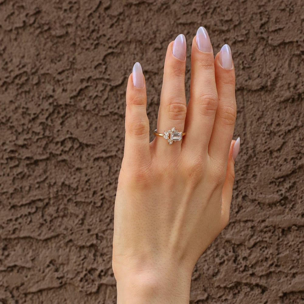 1 1/2 ctw emerald-cut diamond engagement ring with marquise diamond accents - valentshop.com