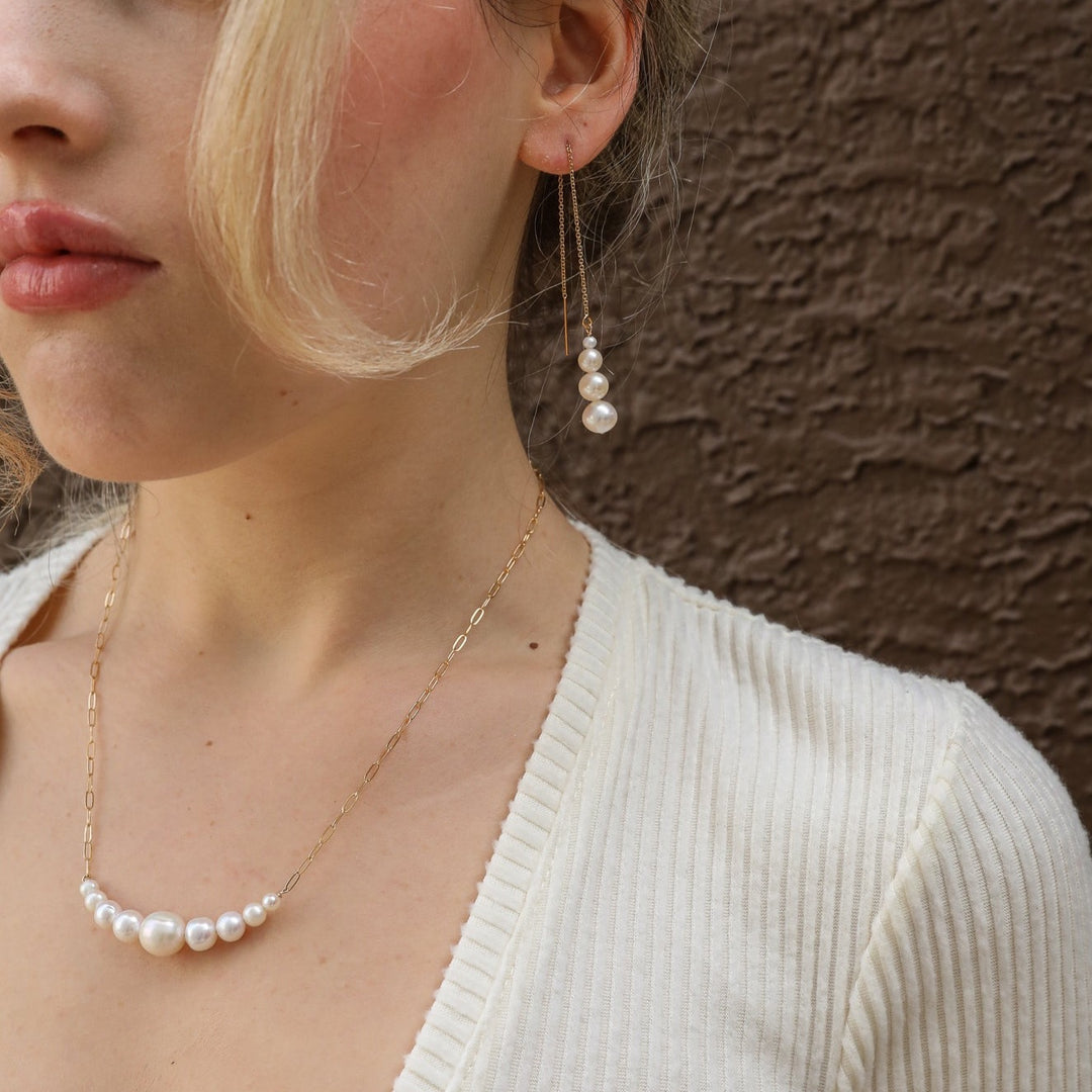 graduated 4-pearl threader earrings - valentshop.com