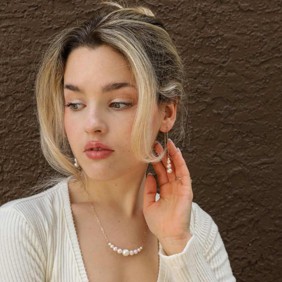 graduated 4-pearl threader earrings - valentshop.com