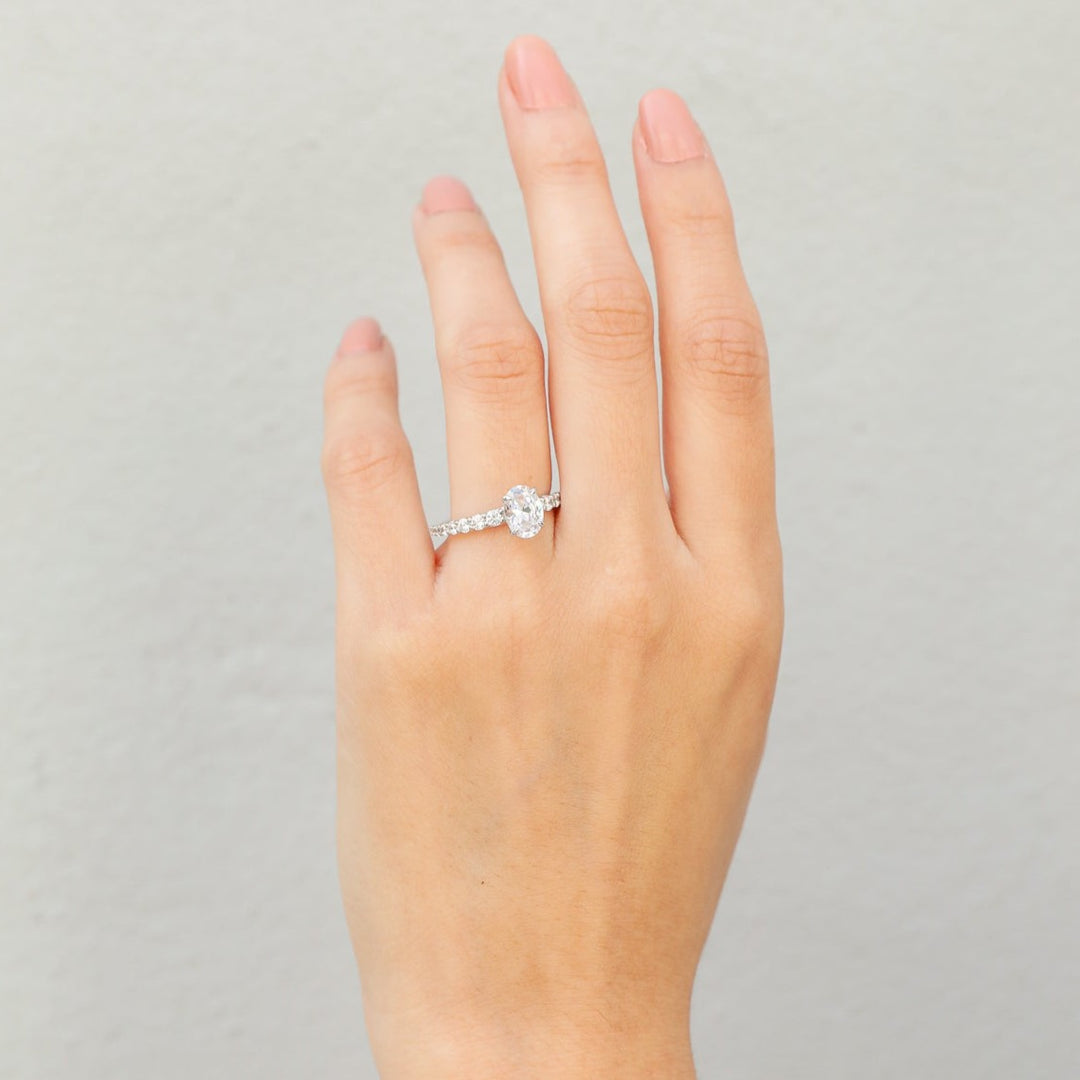 1 1/2 ctw oval diamond engagement ring with graduated diamond accents - Valentshop Jewelry