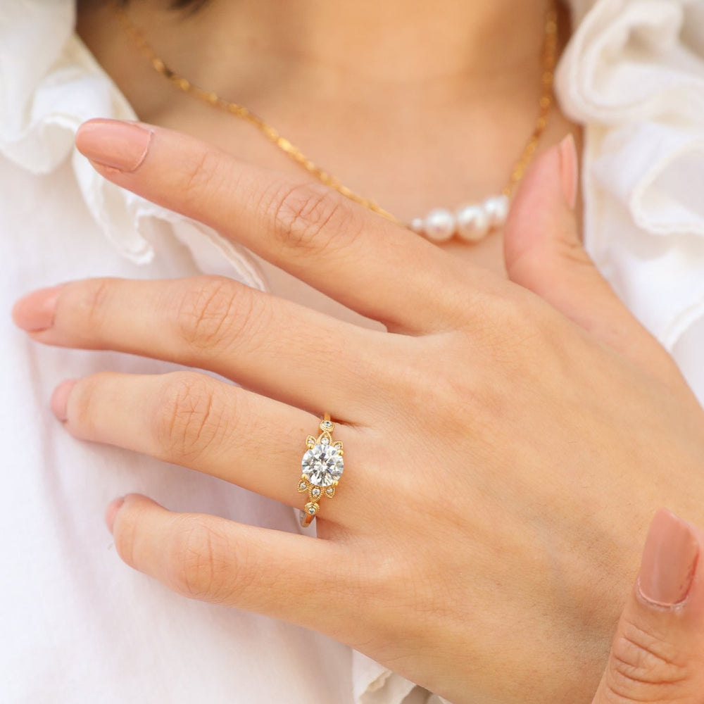 1 ctw diamond engagement ring with floral diamond accents - Valentshop Jewelry