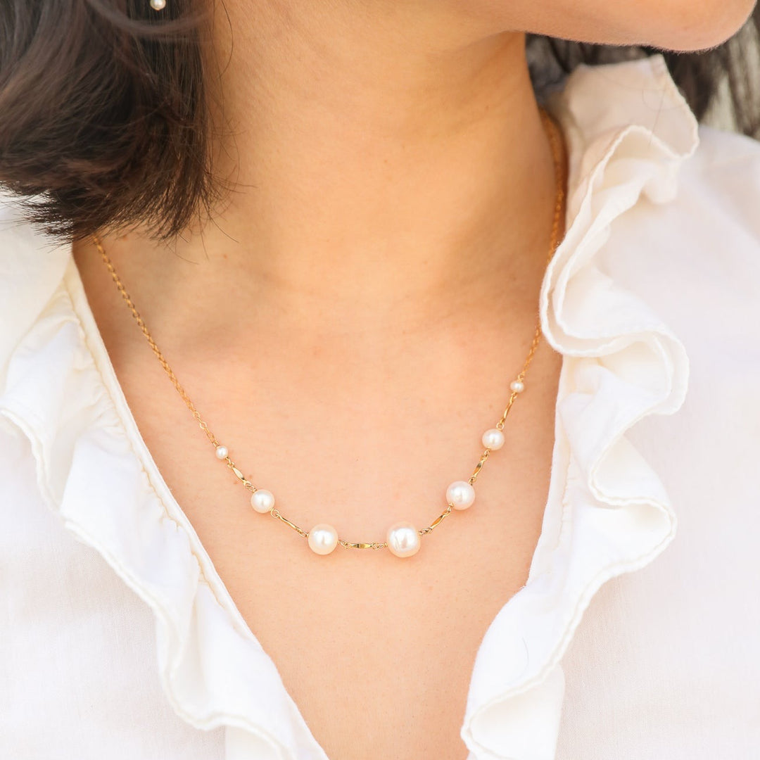 graduated pearl and gold bar necklace - valentshop.com