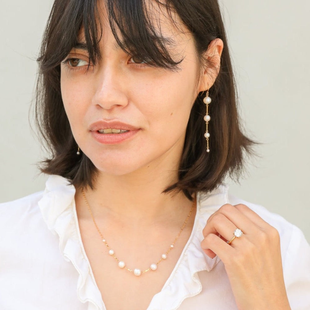 graduated pearl & gold bar earrings - Valentshop Jewelry