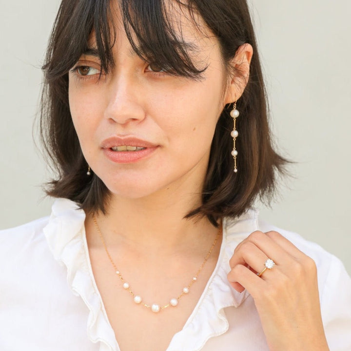 graduated pearl & gold bar earrings - Valentshop Jewelry