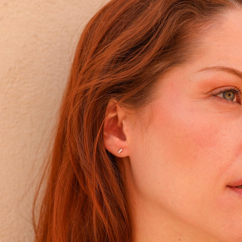 14K diamond 3-stone bar earrings - Valentshop Jewelry