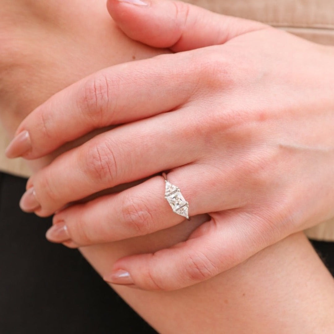 1.5 ctw three-stone princess cut & trillions diamond engagement ring - Valentshop Jewelry