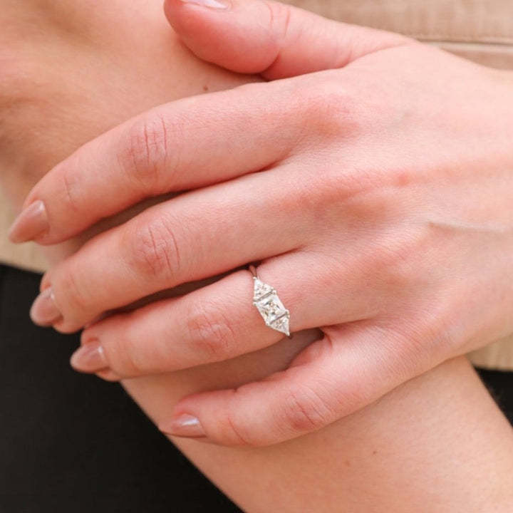 1.5 ctw three-stone princess cut & trillions diamond engagement ring - Valentshop Jewelry