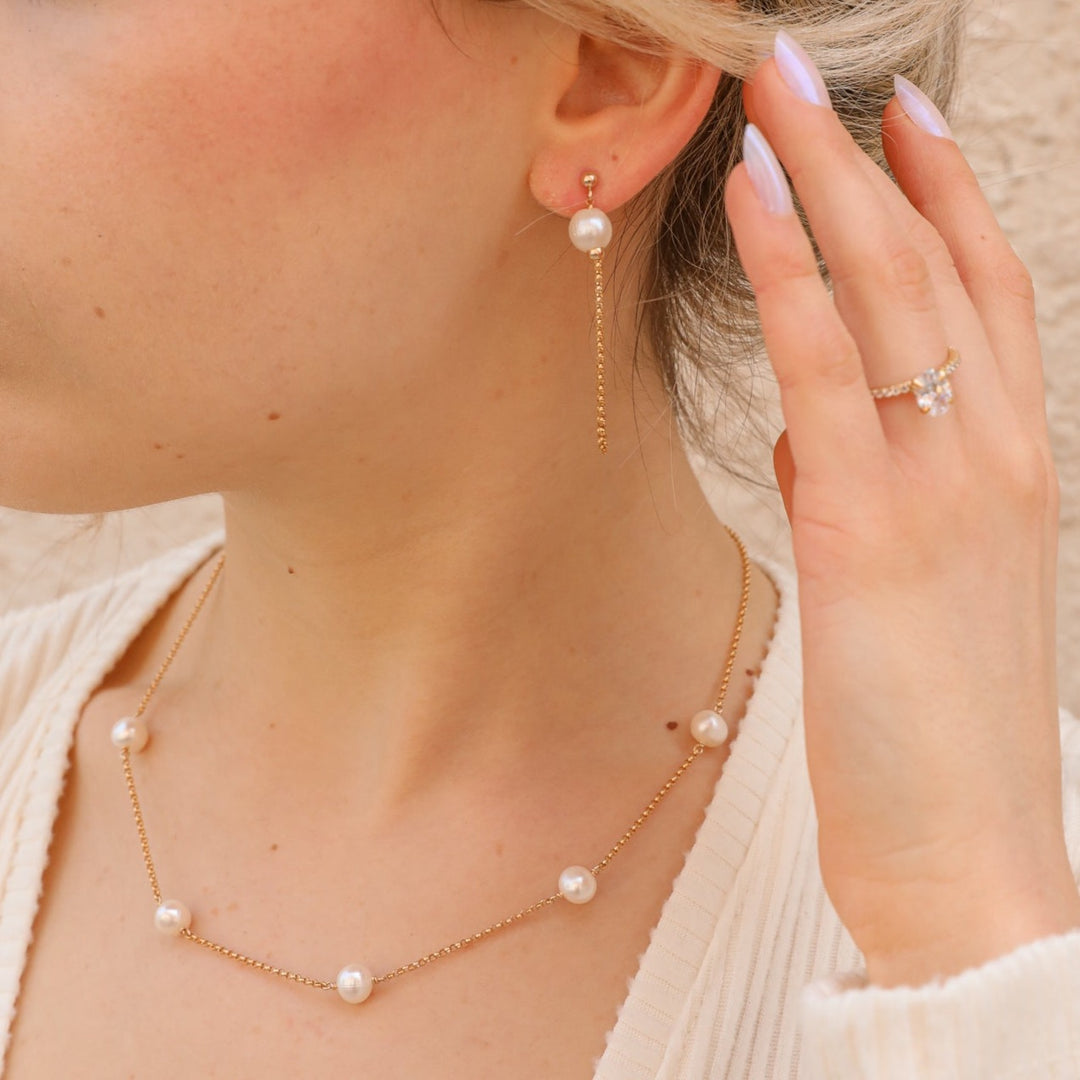 pearl chain swing earrings - Valentshop Jewelry