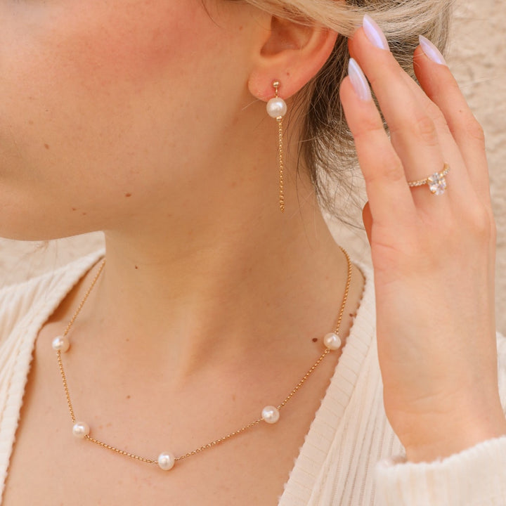 pearl chain swing earrings - Valentshop Jewelry