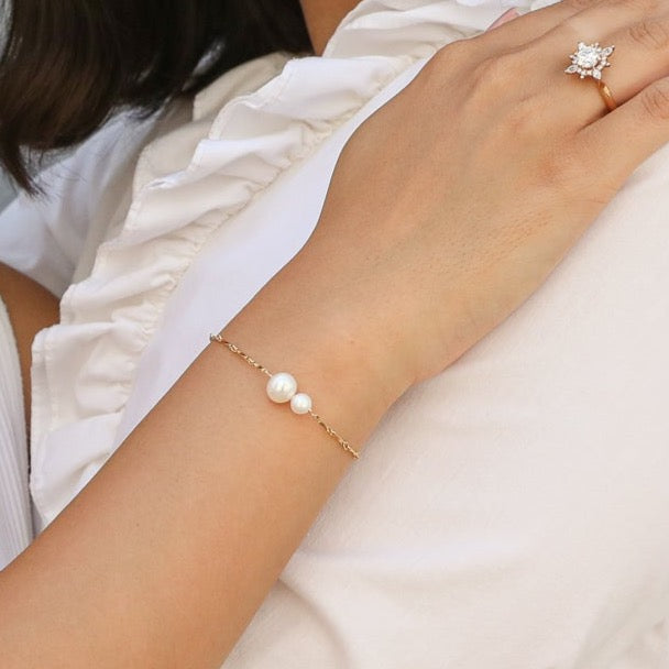 graduated duo pearl and gold bar bracelet - Valentshop Jewelry