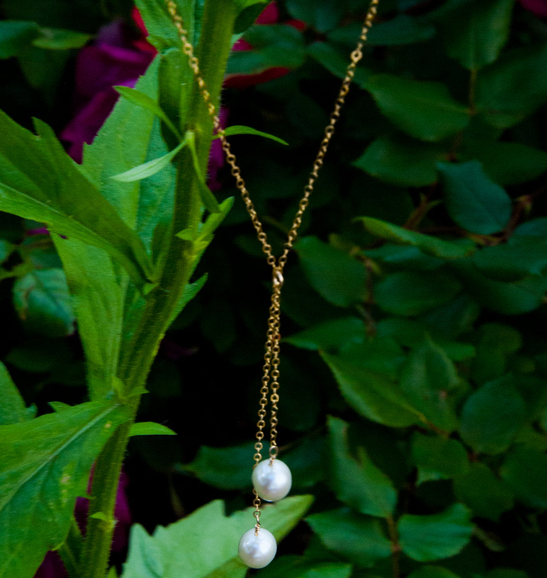 asymmetrical pearl tassel Y-necklace - valentshop.com