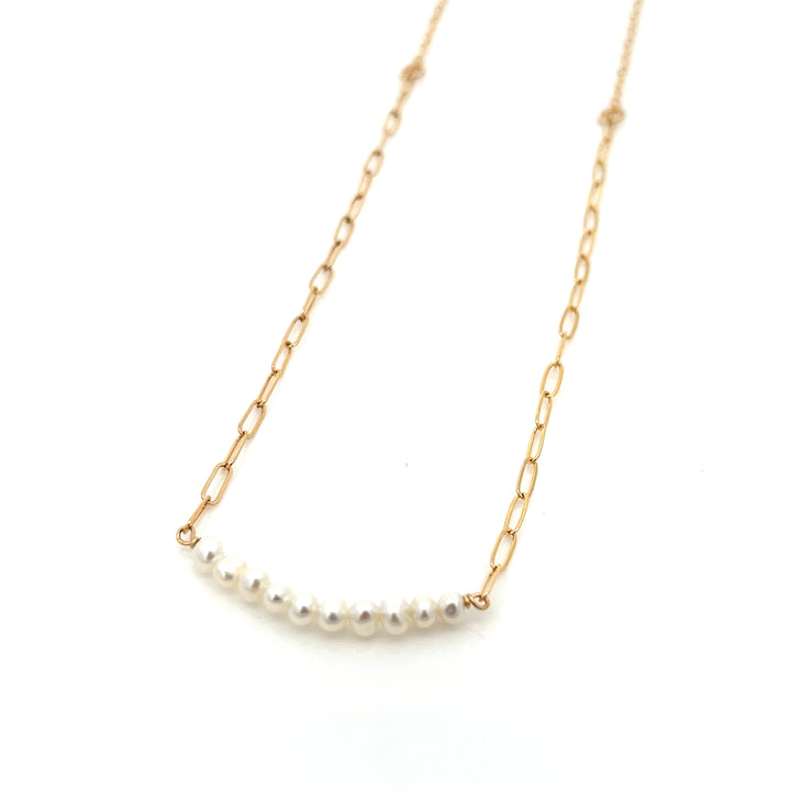 baby pearl bar duo-chain necklace - Valentshop Jewelry