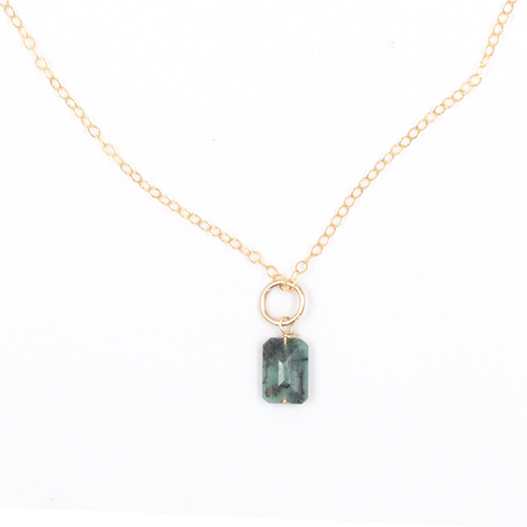 emerald baguette charm on classic cable necklace - Valentshop Jewelry