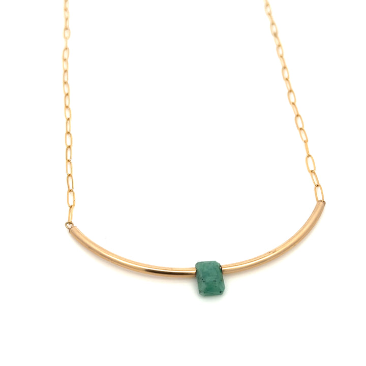emerald baguette gold bar & paperclip chain necklace - Valentshop Jewelry