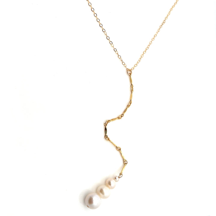lariat y-necklace with graduated pearls & gold bar accents - valentshop.com