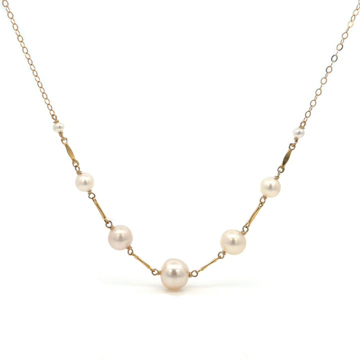 graduated pearl and gold bar necklace - valentshop.com