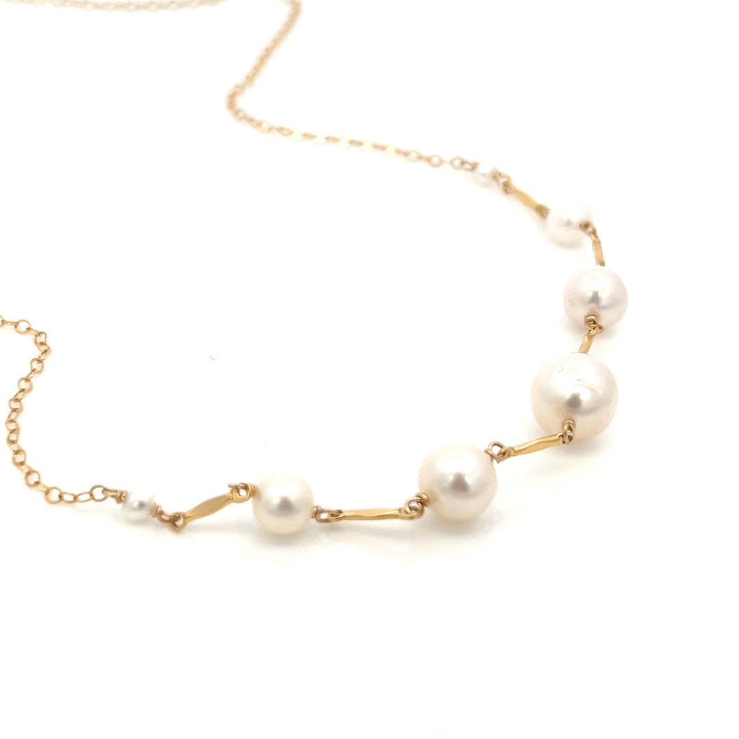 graduated pearl and gold bar necklace - valentshop.com