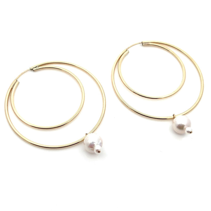 large double hoop earrings with graduated pearl drop - valentshop.com