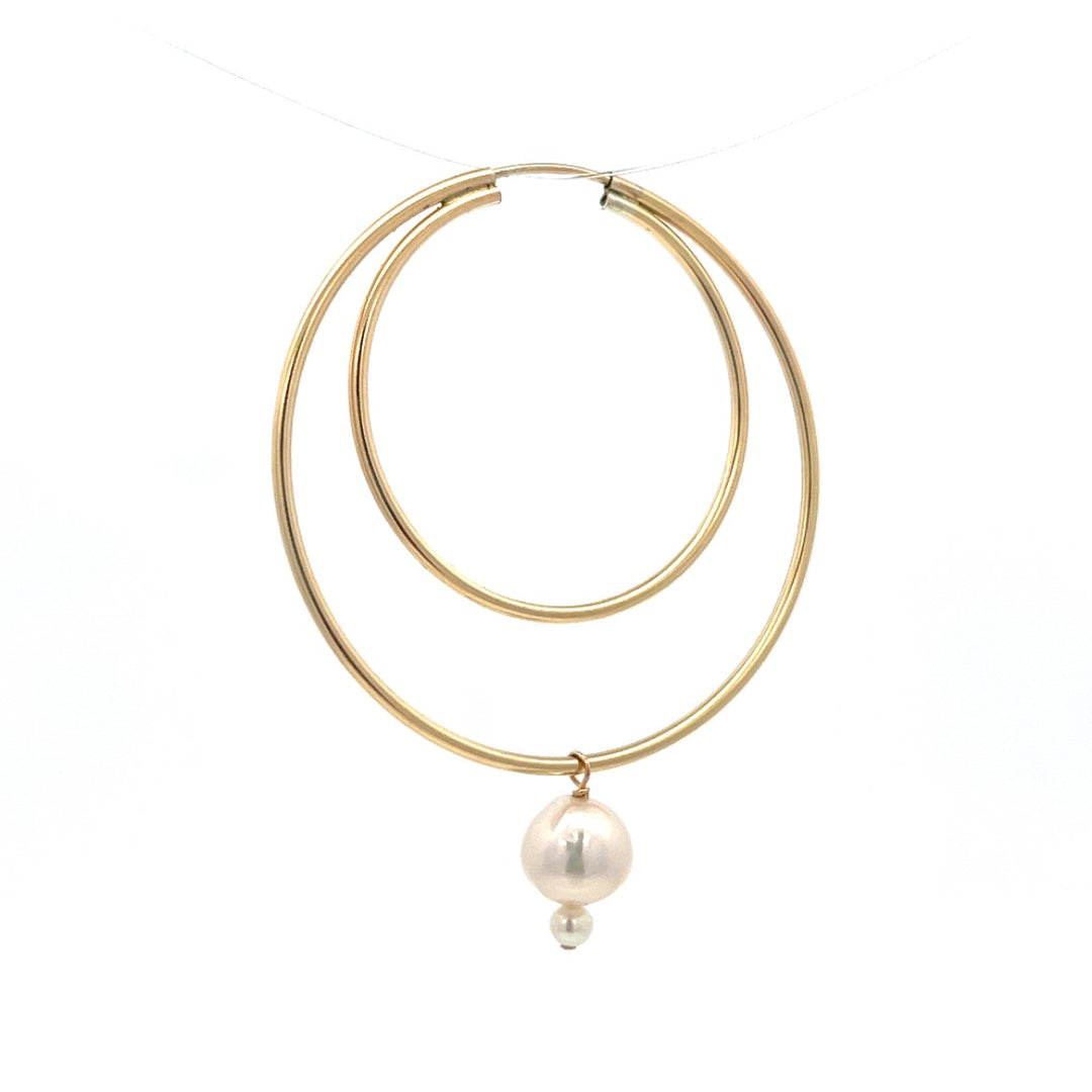 large double hoop earrings with graduated pearl drop - valentshop.com