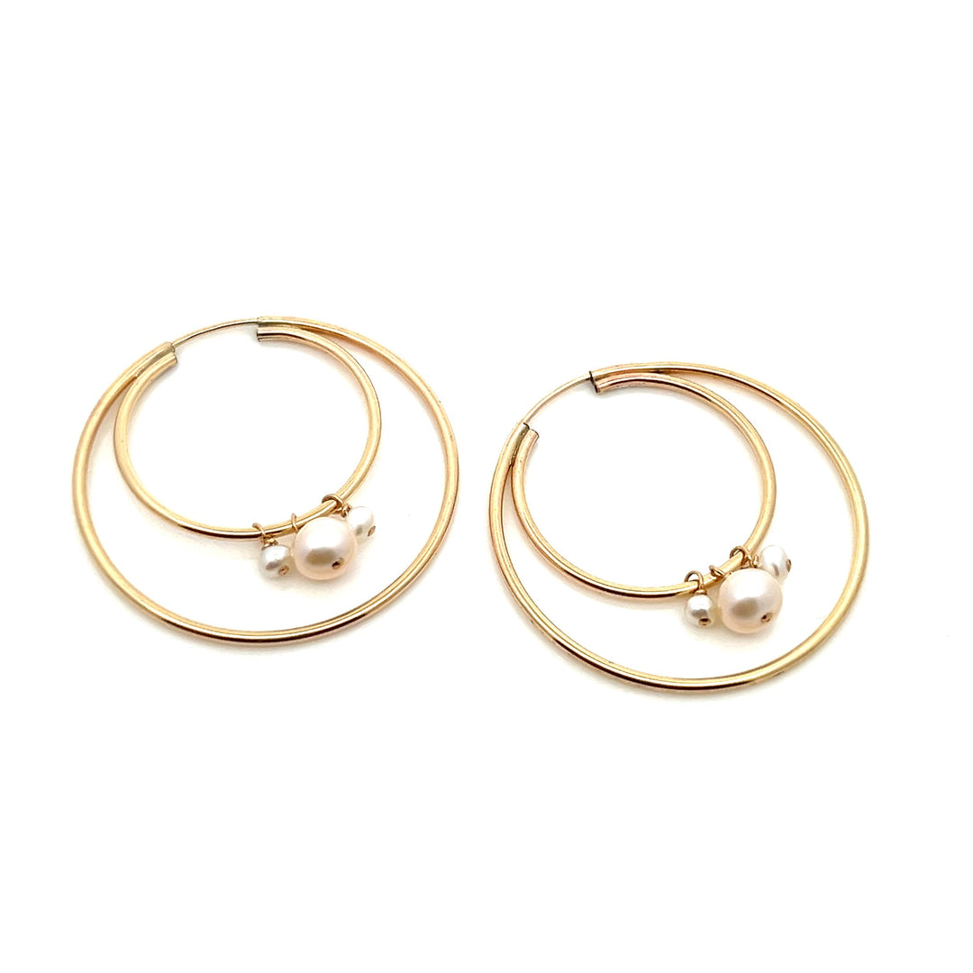 medium double hoop earrings with three pearl cluster - valentshop.com