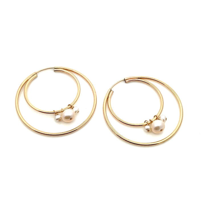 medium double hoop earrings with three pearl cluster - valentshop.com