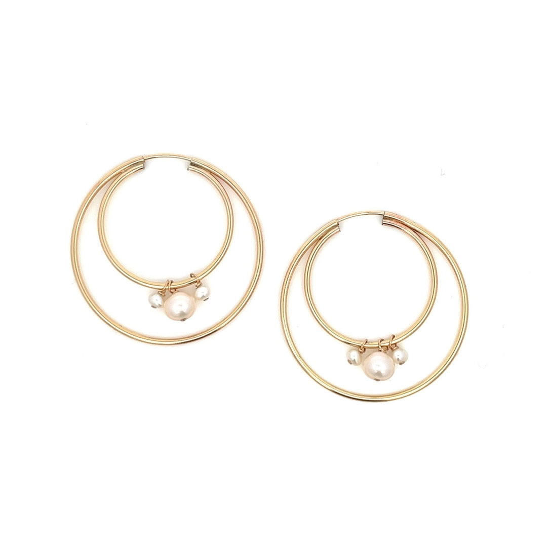 medium double hoop earrings with three pearl cluster - valentshop.com