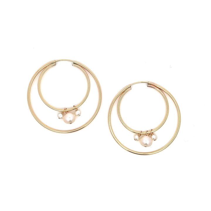 medium double hoop earrings with three pearl cluster - valentshop.com