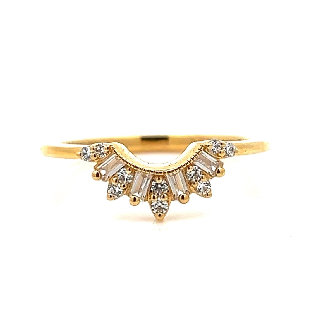 milgrain contour baguette & round diamond band - Valentshop Jewelry