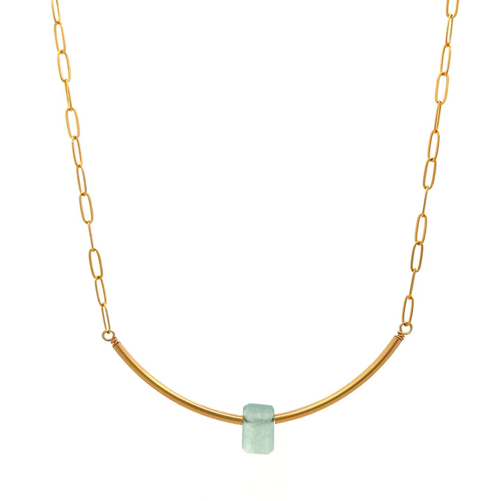 aquamarine baguette gold bar & paperclip chain necklace - valentshop.com