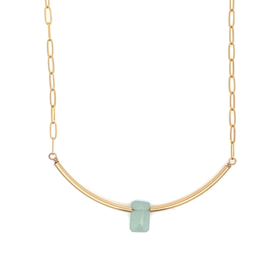 aquamarine baguette gold bar & paperclip chain necklace - valentshop.com