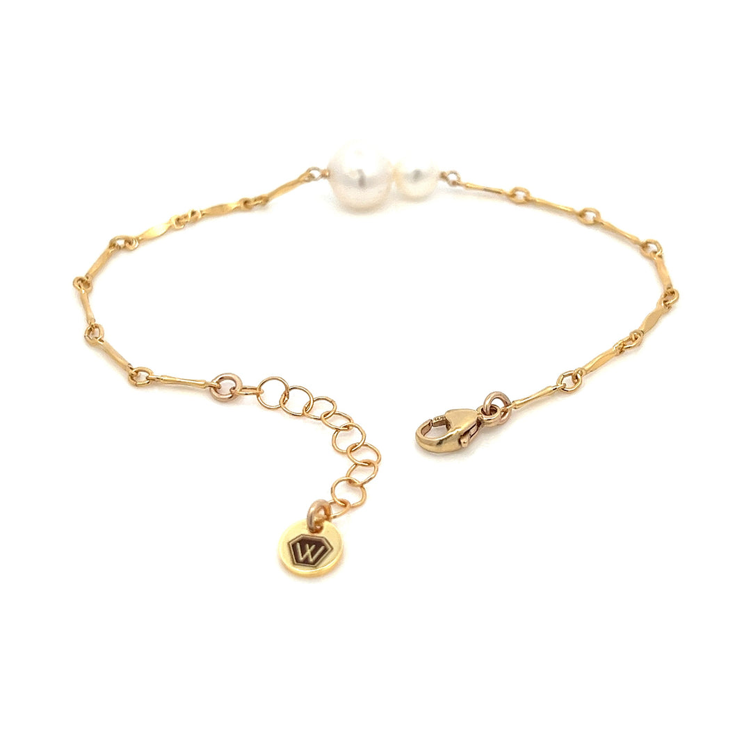 graduated duo pearl and gold bar bracelet - valentshop.com