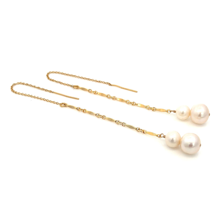 graduated duo pearl and gold bar threader earrings - valentshop.com