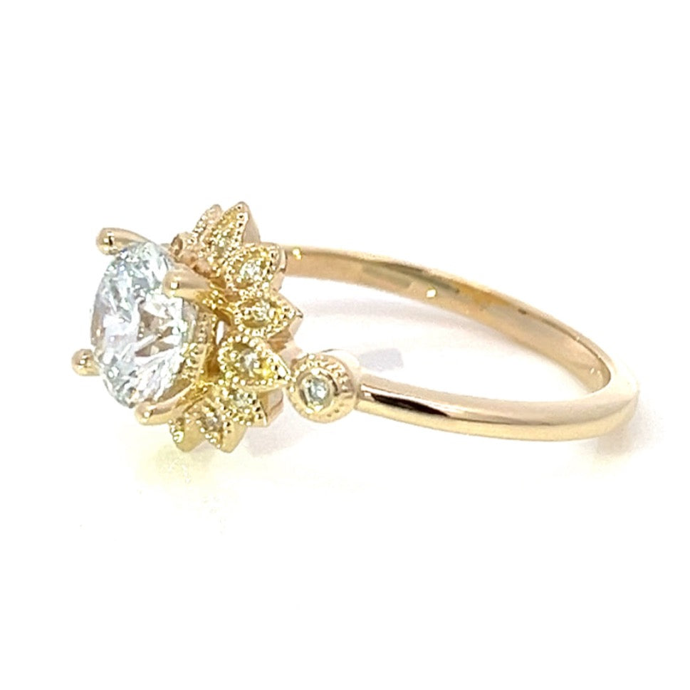 1.25 ctw round diamond sunburst engagement ring with milgrain details - Valentshop Jewelry