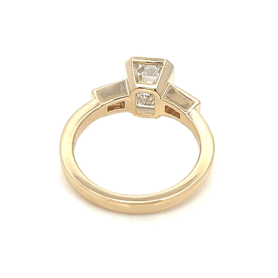 three-stone emerald cut diamond bezel set engagement ring - Valentshop Jewelry