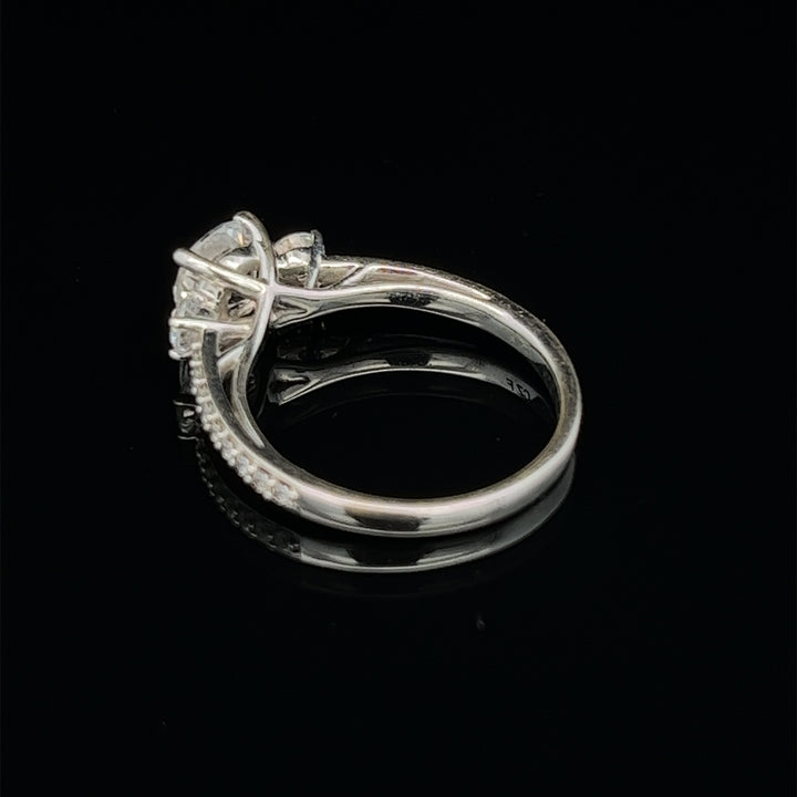 1 1/2 ctw three-stone round french-set diamond engagement ring - valentshop.com