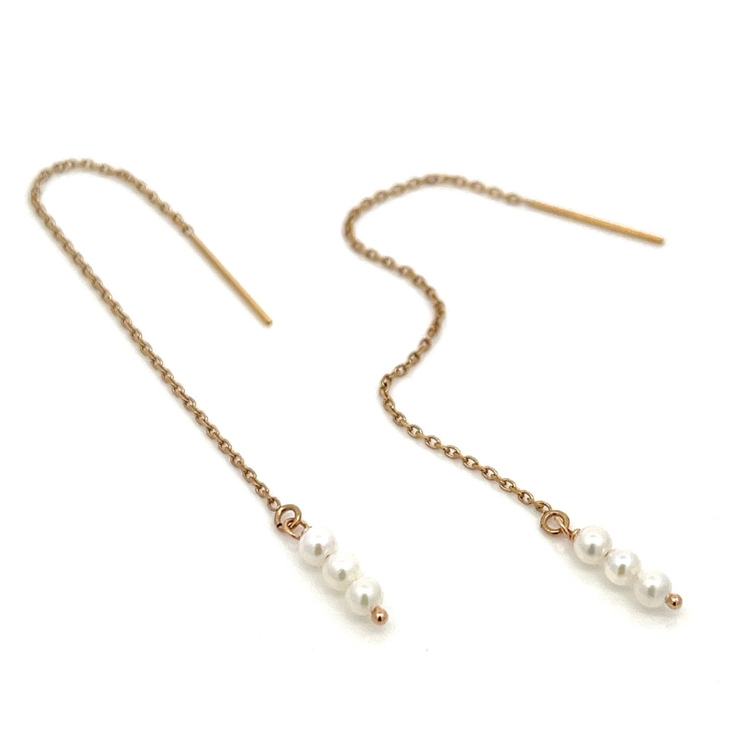 14K van luna - triple baby akoya pearl threaders - Valentshop Jewelry